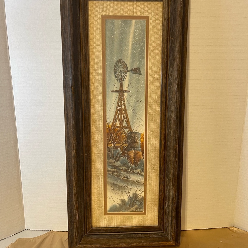 Framed Windmill Landscape Art Print